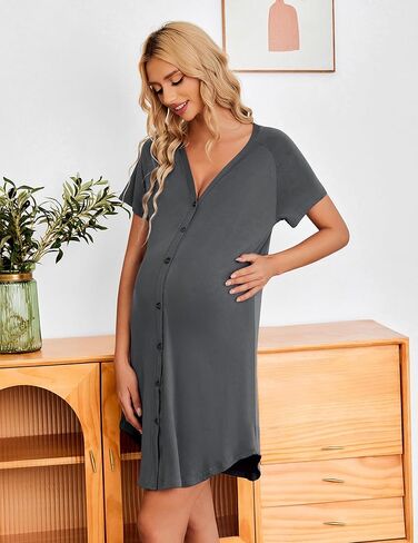 Ekouaer 3 Pack Women's Nightgown Button Down Nightshirt Oversized Sleepshirt Nusing Gown Comfy Pajamas Dress with Pockets GP8 Medium in Saudi Arabia