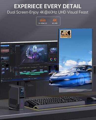 كمبيوتر صغير ACEMAGIC S1، الجيل الثاني عشر N95 16GB DDR4 512GB M.2 SSD أجهزة كمبيوتر صغيرة مع شاشة LCD DIY، كمبيوتر شخصي صغير ثنائي القناة مع شاشة مزدوجة RGB Light 4K، يدعم 4K/WiFi 5/BT4.2/المنزل/المكتب in Kuwait