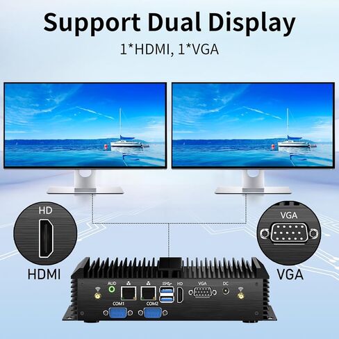 msecore Industrial PC, Fanless Mini Computer with Core i7-5500U, 16G RAM 512G SSD, Dual NIC, 2*COM RS232, Wi-Fi/4G, 1*HDMI 1*VGA, Dual Display, Windows 10 Pro/Linux/Ubuntu in Saudi Arabia