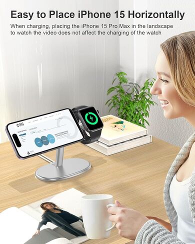 EWA 2 in 1 Phone Stand for Mag Safe Charger,Excellent Combination for iPhone & Watch Charger, Compatible with iPhone 15/14/13/12/pro/pro Max and Apple Watch [Magsasfe Not Included] in Saudi Arabia