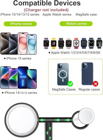 حامل هاتف EWA 2 في 1 لشاحن Mag Safe، مزيج ممتاز لشاحن iPhone وساعة، متوافق مع iPhone 15/14/13/12/pro/pro Max وApple Watch [Magsasfe غير متضمنة] in Kuwait