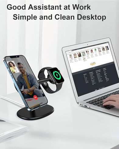 حامل هاتف EWA 2 في 1 لشاحن Mag Safe، مزيج ممتاز لشاحن iPhone وساعة، متوافق مع iPhone 15/14/13/12/pro/pro Max وApple Watch [Magsasfe غير متضمنة] in Kuwait