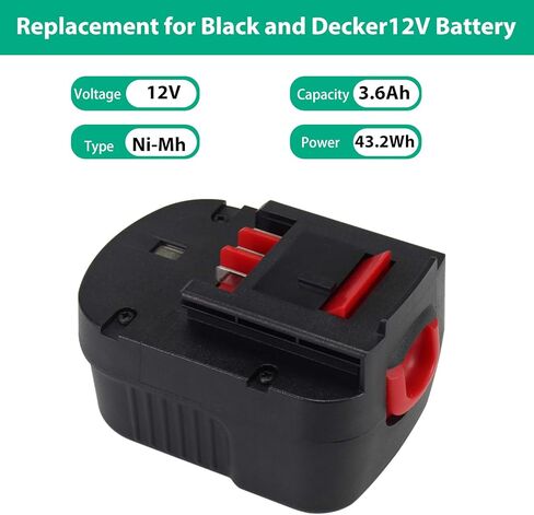 2Pack 3600mAh Ni-Mh Replacement for Black and Decker 12V Battery Compatible with Black and Decker 12 Volt Battery HPB12 FS120BX FSB12 FS120B A1712 A12 BD12PSK SS12 BDID1202 XD1200K CDC120ASB HPD12K-2 in Kuwait