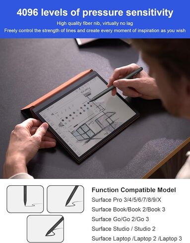 قلم Surface لقلم Microsoft Surface Pro - مع خاصية رفض راحة اليد، قابلة لإعادة الشحن، حساسية الضغط 4096 وجاذبية مغناطيسية، قلم Microsoft لـ Surface Pro X/9/8/7/6/5/4/3، Surface Go/Book/Studio in Kuwait