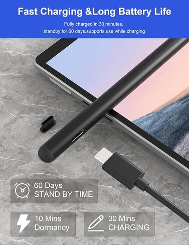 قلم Surface لقلم Microsoft Surface Pro - مع خاصية رفض راحة اليد، قابلة لإعادة الشحن، حساسية الضغط 4096 وجاذبية مغناطيسية، قلم Microsoft لـ Surface Pro X/9/8/7/6/5/4/3، Surface Go/Book/Studio in Kuwait