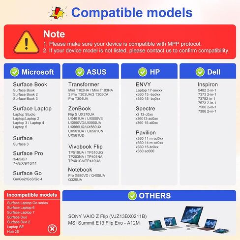 قلم Surface لقلم Microsoft Surface Pro - مع خاصية رفض راحة اليد، قابلة لإعادة الشحن، حساسية الضغط 4096 وجاذبية مغناطيسية، قلم Microsoft لـ Surface Pro X/9/8/7/6/5/4/3، Surface Go/Book/Studio in Kuwait