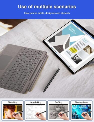قلم Surface لقلم Microsoft Surface Pro - مع خاصية رفض راحة اليد، قابلة لإعادة الشحن، حساسية الضغط 4096 وجاذبية مغناطيسية، قلم Microsoft لـ Surface Pro X/9/8/7/6/5/4/3، Surface Go/Book/Studio in Kuwait