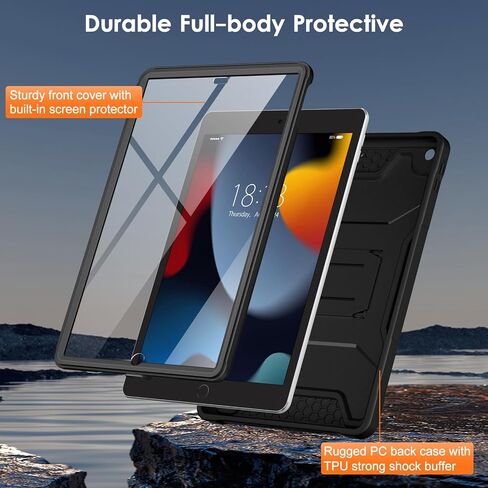 DTTO for iPad 9th/8th/7th Generation 10.2 Inch Case 2021/2020/2019, Built-in Screen Protector, Durable Shockproof Full Body Protective Cover with Kickstand for iPad 10.2", Navy Blue in Saudi Arabia