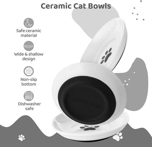 Dorakitten Ceramic Cat Bowls 10 Packs, No Whisker Fatigue Wide Shallow Cat Dishes with Non-Slip Silicone Bottom, Pet Cat Food Water Plates Bowls, 15cm Diameter in Saudi Arabia