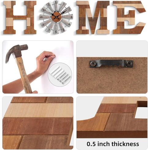 WAKOSAN ديكور جداري للديكور الغربي - حروف مقاس 11.8 بوصة ارتفاع × 11.8 بوصة عرض مع ساعة طاحونة هوائية، غرفة المعيشة ديكور المنزل، ديكور حائط الحروف المنزلية، ديكور حائط المزرعة (بني مختلط) in Kuwait