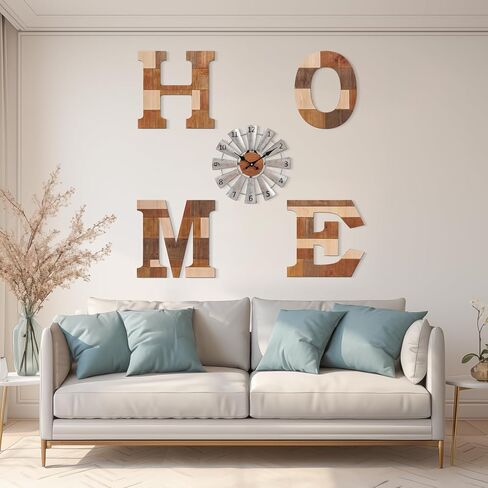 WAKOSAN ديكور جداري للديكور الغربي - حروف مقاس 11.8 بوصة ارتفاع × 11.8 بوصة عرض مع ساعة طاحونة هوائية، غرفة المعيشة ديكور المنزل، ديكور حائط الحروف المنزلية، ديكور حائط المزرعة (بني مختلط) in Kuwait