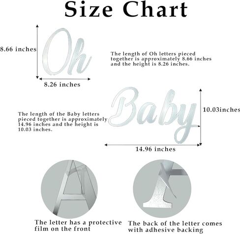 Oh Baby Sign for Backdrop, Oh Baby Sign Sliver Baby Shower Stickers Decorations Baby Letters for Baby Shower Oh Baby Acrylic Mirror Wall Decals Baby Shower Decor Oh Baby Decal Backdrop in Kuwait
