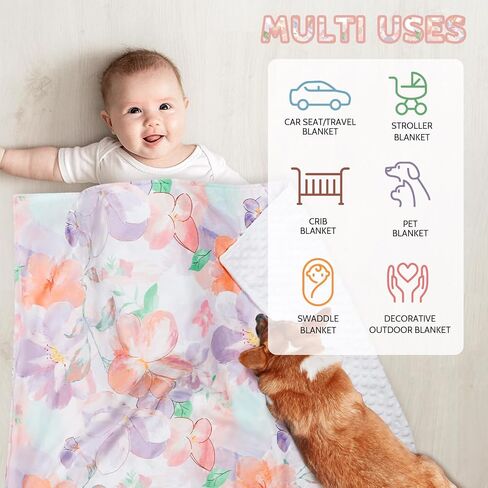 Baby Girls Blanket, Ultra Soft Mink Baby Blankets for Newborn with Double Layer, Dotted Backing, Multicolor Printed Receiving Crib Blanket, 30 x 40 Inches (Stylish Floral) in Saudi Arabia