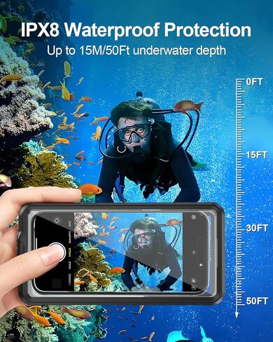 حافظة هاتف مقاومة للماء للغوص، حافظة هاتف تحت الماء مقاس 6.9 بوصة للغطس، حافظة عالمية ذاتية الفحص مقاومة للماء لهاتف آيفون 15 14 13 12 برو ماكس سامسونج S24 S23 S22 جوجل إل جي موتورولا أسود in Kuwait