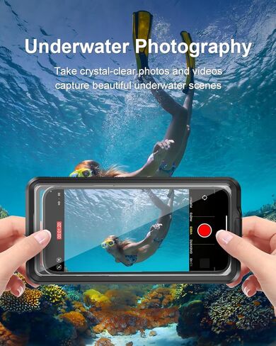 حافظة هاتف مقاومة للماء للغوص، حافظة هاتف تحت الماء مقاس 6.9 بوصة للغطس، حافظة عالمية ذاتية الفحص مقاومة للماء لهاتف آيفون 15 14 13 12 برو ماكس سامسونج S24 S23 S22 جوجل إل جي موتورولا أسود in Kuwait