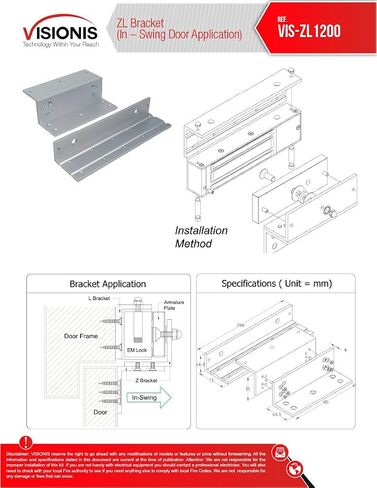 Visionis LZ600 L and Z Bracket 600lbs Electromagnetic Lock for Inswinging Door Access Control Maglock in Kuwait