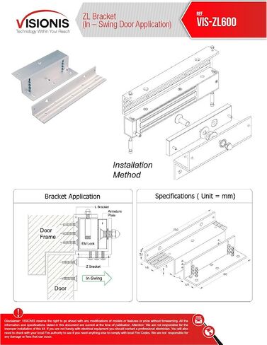 Visionis LZ600 L and Z Bracket 600lbs Electromagnetic Lock for Inswinging Door Access Control Maglock in Kuwait
