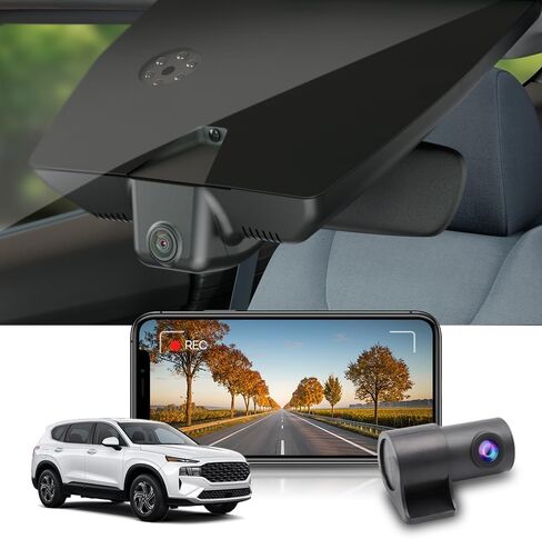 كاميرا Fitcamx 4K Dash مناسبة لسيارة Hyundai Santa Fe 2021 2022 2023 (الجزء رقم #S2500) مع تعتيم تلقائي، مظهر OEM، فيديو UHD 2160P، تسجيل حلقة، WiFi & APP، مستشعر G، سهل التركيب، بطاقة 64 جيجابايت in Kuwait
