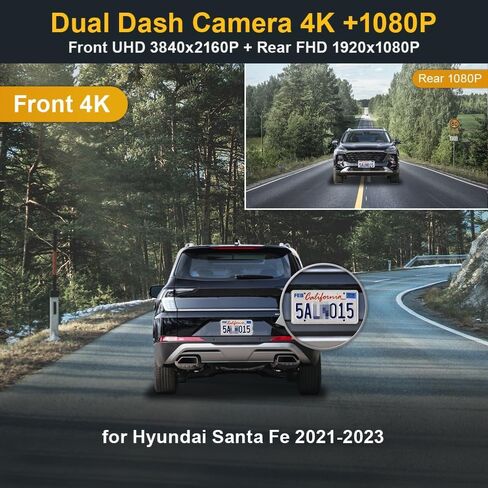 كاميرا Fitcamx 4K Dash مناسبة لسيارة Hyundai Santa Fe 2021 2022 2023 (الجزء رقم #S2500) مع تعتيم تلقائي، مظهر OEM، فيديو UHD 2160P، تسجيل حلقة، WiFi & APP، مستشعر G، سهل التركيب، بطاقة 64 جيجابايت in Kuwait