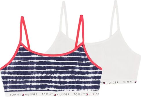 Tommy Hilfiger Girls' Crop Sports Bra (Pack of 2), Racerback Straps & Soft Elastic Waistband, Cotton & Spandex, White Blush in Saudi Arabia