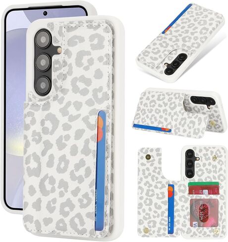iCoverCase Compatible with Samsung Galaxy S24 Ultra Case with Card Holder, S24 Ultra Wallet Case for Women Men [RFID Blocking] PU Leather Protective Phone Case for S24 Ultra 5G (Gray Leopard) in Saudi Arabia