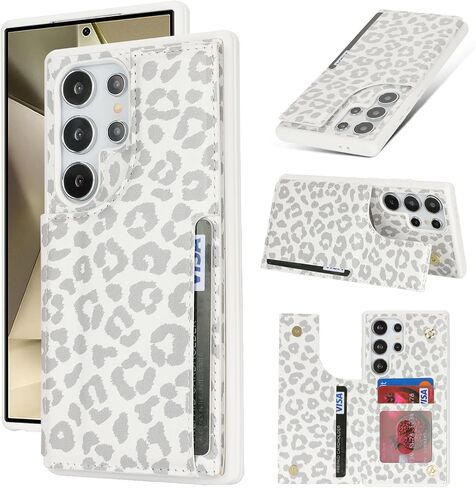 iCoverCase Compatible with Samsung Galaxy S24 Ultra Case with Card Holder, S24 Ultra Wallet Case for Women Men [RFID Blocking] PU Leather Protective Phone Case for S24 Ultra 5G (Gray Leopard) in Saudi Arabia
