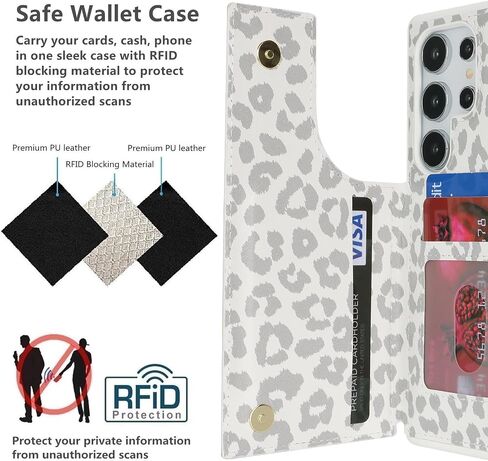 iCoverCase Compatible with Samsung Galaxy S24 Ultra Case with Card Holder, S24 Ultra Wallet Case for Women Men [RFID Blocking] PU Leather Protective Phone Case for S24 Ultra 5G (Gray Leopard) in Saudi Arabia