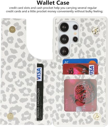 iCoverCase Compatible with Samsung Galaxy S24 Ultra Case with Card Holder, S24 Ultra Wallet Case for Women Men [RFID Blocking] PU Leather Protective Phone Case for S24 Ultra 5G (Gray Leopard) in Saudi Arabia