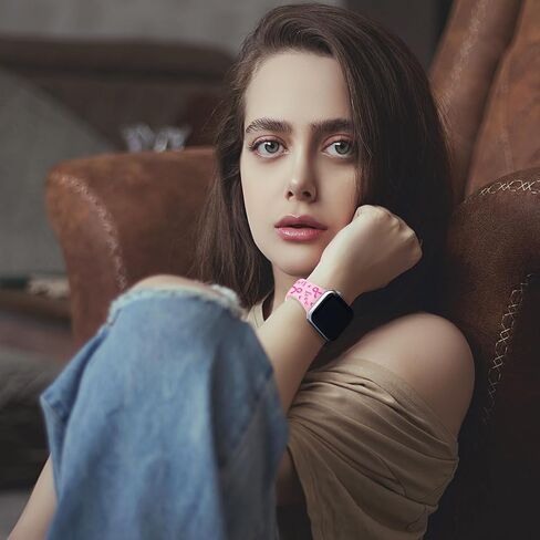 Tow-Tone Engraved Pink Ribbon Watch Band Compatible with Apple Watch Band 38mm 40mm 41mm 42mm 44mm 45mm 46mm 49mm for Women, Strap Replacement for iWatch Series SE 10 9 8 7 6 5 4 3 in Saudi Arabia