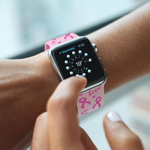 Tow-Tone Engraved Pink Ribbon Watch Band Compatible with Apple Watch Band 38mm 40mm 41mm 42mm 44mm 45mm 46mm 49mm for Women, Strap Replacement for iWatch Series SE 10 9 8 7 6 5 4 3 in Saudi Arabia