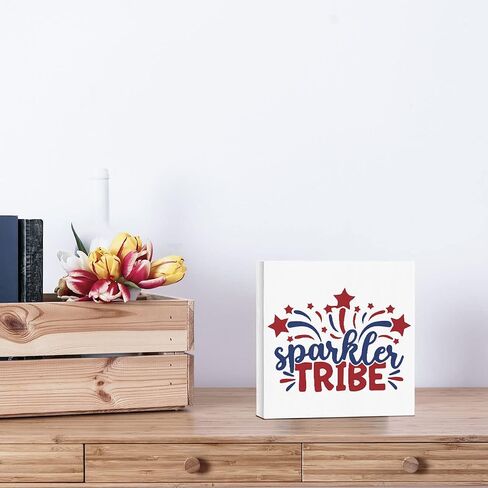 Independence Day Presidents Day Memorial Day Decorations Farmhouse Wooden Box for Tabletop Centerpiece Desk Shelf Decor Patriotic Decorations Tiered Tray Decor Americana Decor in Saudi Arabia