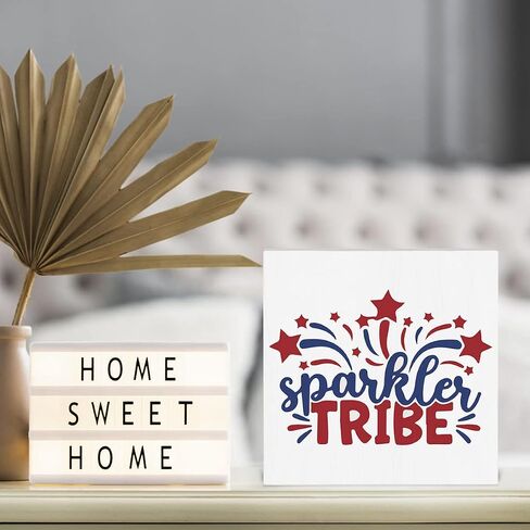 Independence Day Presidents Day Memorial Day Decorations Farmhouse Wooden Box for Tabletop Centerpiece Desk Shelf Decor Patriotic Decorations Tiered Tray Decor Americana Decor in Saudi Arabia