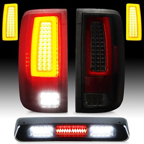مجموعة مصابيح LED الخلفية + مصباح شحن الفرامل الثالث المتوافق مع 2004-2008 Ford F-150 F150 Pickup [نوع هالوجين المصنع] ضوء خلفي خلفي من Fleetside Styleside، 3 قطع، عدسات مدخنة in Kuwait