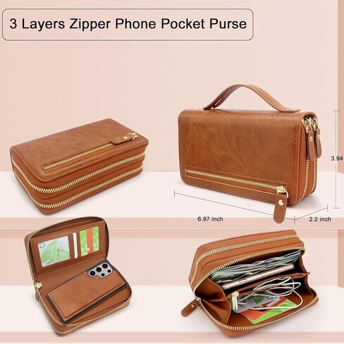 Harryshell Compatible with Samsung Galaxy S24 Ultra 5G Case Wallet Multi Zipper Detachable Magnetic Cover Purse with Card Slots Holder Mirror Crossbody Wrist Strap for S24 Ultra 6.8 inch (Black) in Saudi Arabia