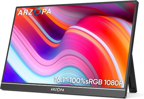 ARZOPA 17.3" Portable Monitor, 1080P FHD 100% sRGB IPS Laptop Monitor with Built-in Kickstand HDMI USB C External Screen for PC Mac Phone Xbox Switch PS5 -A1M in Saudi Arabia