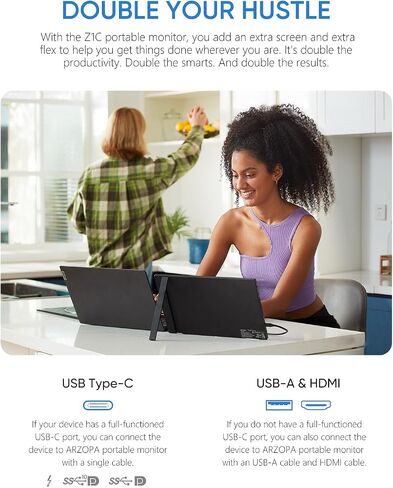 ARZOPA 17.3" Portable Monitor, 1080P FHD 100% sRGB IPS Laptop Monitor with Built-in Kickstand HDMI USB C External Screen for PC Mac Phone Xbox Switch PS5 -A1M in Saudi Arabia