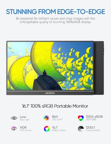 ARZOPA 17.3" Portable Monitor, 1080P FHD 100% sRGB IPS Laptop Monitor with Built-in Kickstand HDMI USB C External Screen for PC Mac Phone Xbox Switch PS5 -A1M in Saudi Arabia