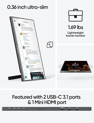 ARZOPA 17.3" Portable Monitor, 1080P FHD 100% sRGB IPS Laptop Monitor with Built-in Kickstand HDMI USB C External Screen for PC Mac Phone Xbox Switch PS5 -A1M in Saudi Arabia