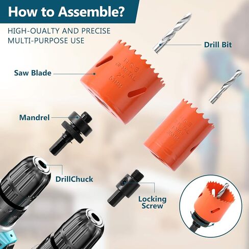 طقم منشار ثقب ثنائي المعدن، ARTIPOLY 17 قطعة 3/4 بوصة إلى 2-1/2 بوصة طقم منشار كامل الفتحة في علبة مع مماسك ومحولات ومفتاح سداسي وقطعة مثقاب للمعادن ولوحة PVC والجدران الجافة، فولاذ متين عالي السرعة in Kuwait