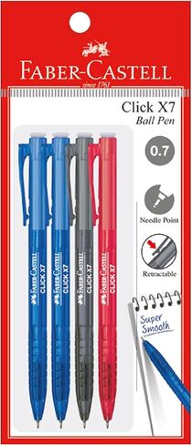 مجموعة أقلام Faber-Castell Click X Ball مكونة من 4 أقلام (0.5/0.7 مم - أسود/أزرق/أحمر) - فائقة النعومة، قبضة مريحة، مقاومة للماء، تم تطويرها باستخدام قلم حبر ألماني، قلم خالٍ من التلطيخ (0.5 مم (أزرق)) in Saudi Arabia