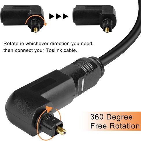 محول كابل الصوت الرقمي ذو الزاوية اليمنى من Toslink البصري 90 درجة ذكر إلى أنثى جاك 360 درجة يدور موصل التوصيل لكابل Toslink من الألياف البصرية للتلفزيون، 4 قطع in Saudi Arabia