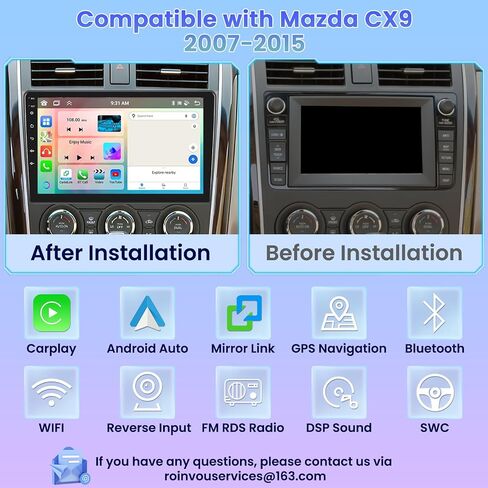 Roinvou [8 Core 4G+64G] لراديو Mazda CX9 2007-2015 Android مع Carplay اللاسلكي Android Auto، 10.1 بوصة IPS شاشة لمس للسيارة، بلوتوث 5.0، 32 EQ، GPS، WiFi، 59UI، SWC، كاميرا احتياطية AHD in Saudi Arabia