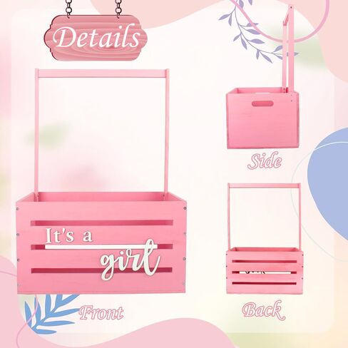 Wooden Baby Shower Crate Closet, It's a Girl Baby Gift Basket with Handle and Clothes Hanger Baby Storage Crate Hamper, Baby Shower Party Decor Newborn Baby Gifts Basket for Pregnancy New Parent ﻿ in Saudi Arabia