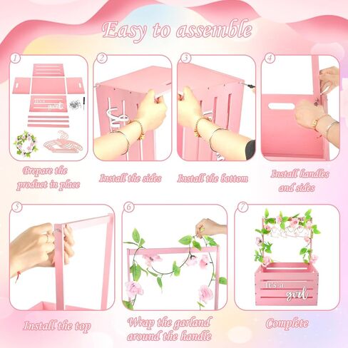 Wooden Baby Shower Crate Closet, It's a Girl Baby Gift Basket with Handle and Clothes Hanger Baby Storage Crate Hamper, Baby Shower Party Decor Newborn Baby Gifts Basket for Pregnancy New Parent ﻿ in Saudi Arabia