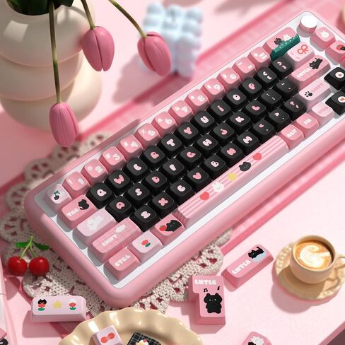 Cute Strawberry Bunny Theme keycaps 158 Key PBT keycaps MDA Custom keycap Set is Suitable for 61/87/104/108 Cherry MX Switch and Other Mechanical Keyboards (Strawberry) in Saudi Arabia