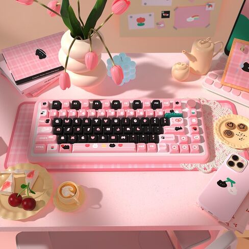 Cute Strawberry Bunny Theme keycaps 158 Key PBT keycaps MDA Custom keycap Set is Suitable for 61/87/104/108 Cherry MX Switch and Other Mechanical Keyboards (Strawberry) in Saudi Arabia