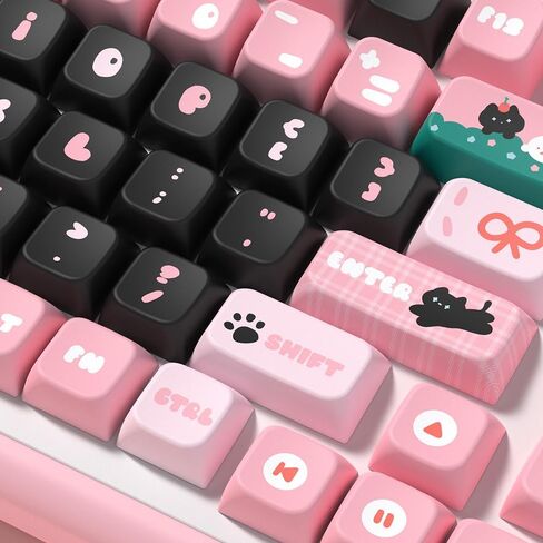Cute Strawberry Bunny Theme keycaps 158 Key PBT keycaps MDA Custom keycap Set is Suitable for 61/87/104/108 Cherry MX Switch and Other Mechanical Keyboards (Strawberry) in Saudi Arabia