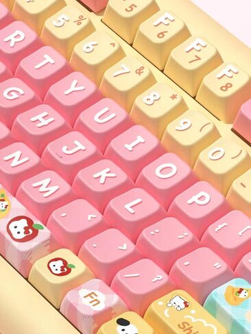 Cute Strawberry Bunny Theme keycaps 158 Key PBT keycaps MDA Custom keycap Set is Suitable for 61/87/104/108 Cherry MX Switch and Other Mechanical Keyboards (Strawberry) in Saudi Arabia