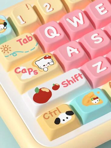 Cute Strawberry Bunny Theme keycaps 158 Key PBT keycaps MDA Custom keycap Set is Suitable for 61/87/104/108 Cherry MX Switch and Other Mechanical Keyboards (Strawberry) in Saudi Arabia