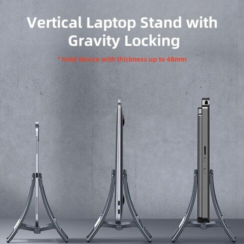 Vertical Laptop Stand for Desk, Gravity Locking Laptop Holder Vertical Stand Space-Saving Organizer for MacBook, iPad Mini/Pro, Surface, Samsung, HP, Dell and More - (Black, ABS Plastic) in Saudi Arabia